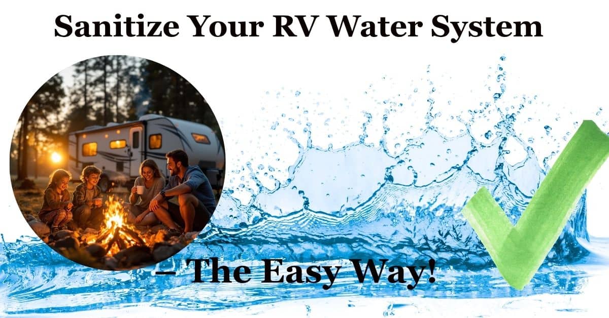 RV water tank with bleach solution sitting overnight, sloshing motion illustration